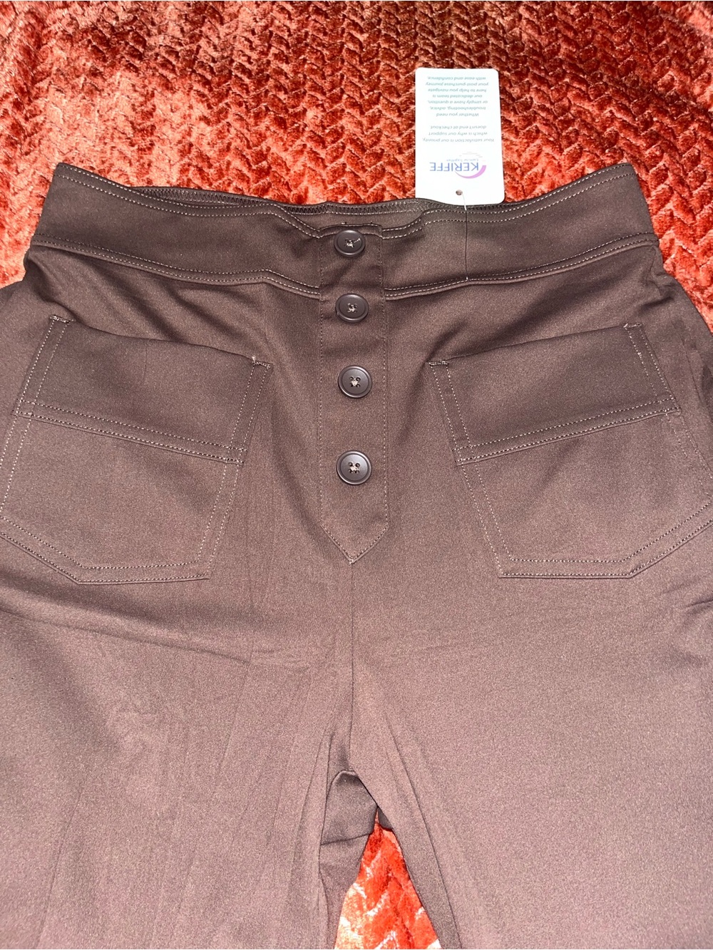 KARIFEE Wide Leg Pants with Button Front in Chocolate Brown. Size S